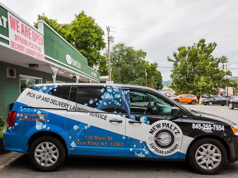 New Paltz Express Laundry delivery van outside the Main Street laundromat