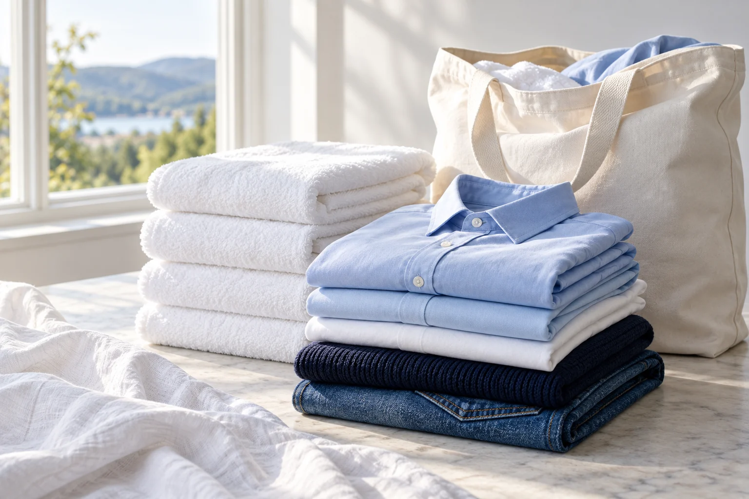 Freshly folded cotton laundry